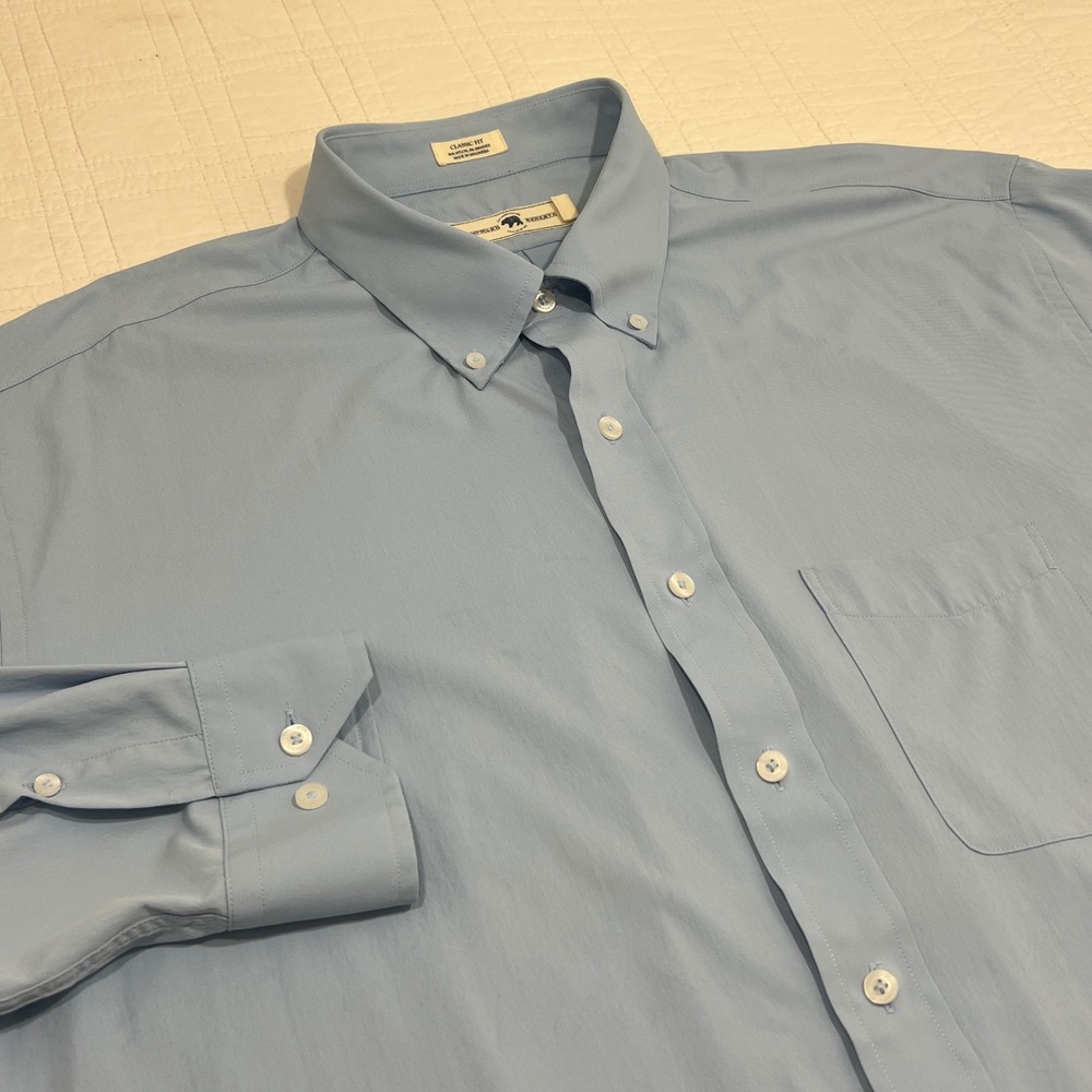 Onward Reserve Mens XL Light Blue Performance Button Down Shirt Classic Fit